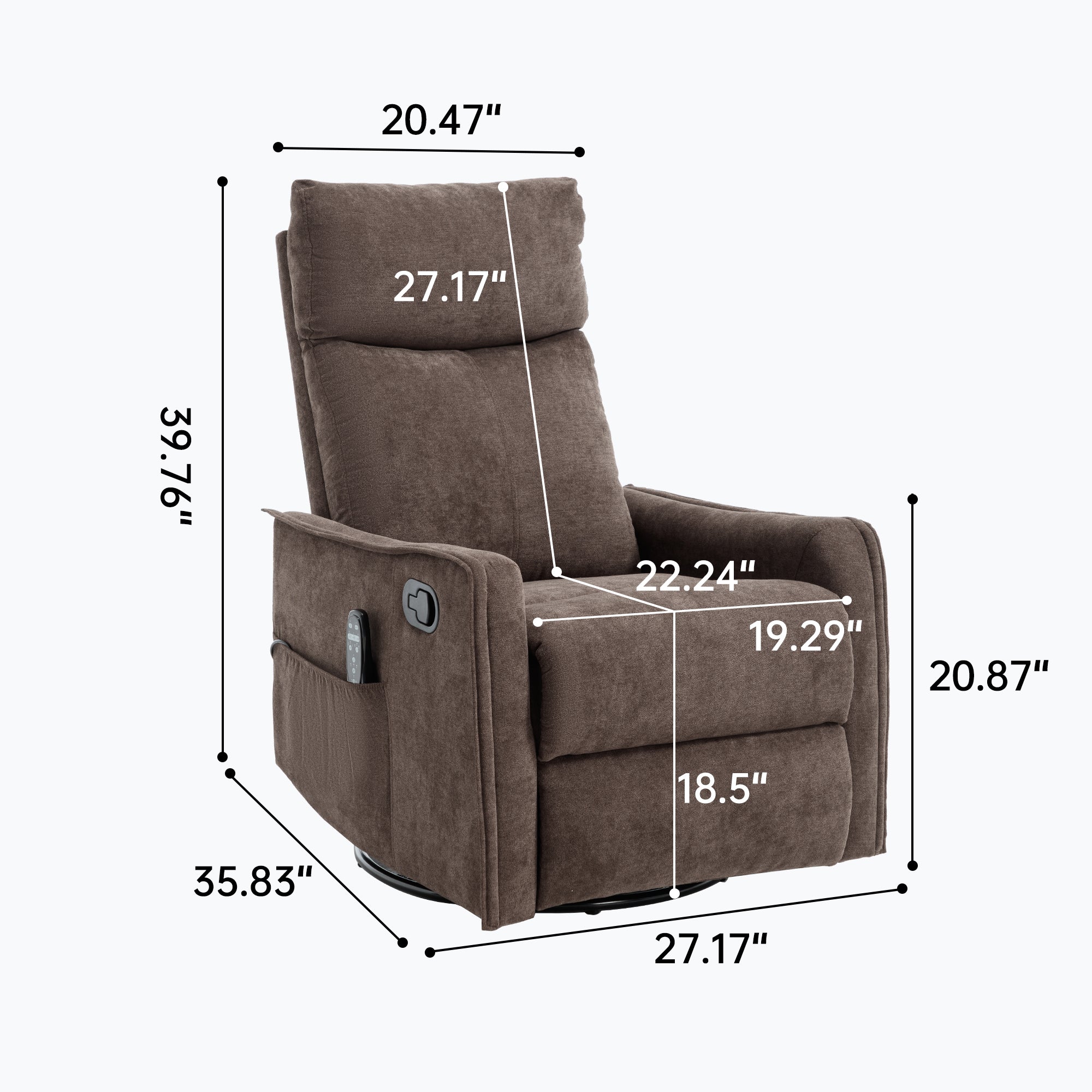 Heat Massage Manual Recliner Chair with Rocker and Swivel in Fabric for Living Room, Brown - Grand Goldman Shop