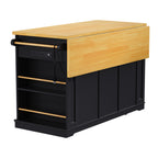 K&K 53inch Large Kitchen Island with 2 Bar Stools, Power Outlet,Door Internal Storage Rack, Kitchen Storage Cart on 5 Wheels with Drop Leaf, 5 Open Side Racks, 3 Drawers,Black (Three Packages) - Grand Goldman Shop