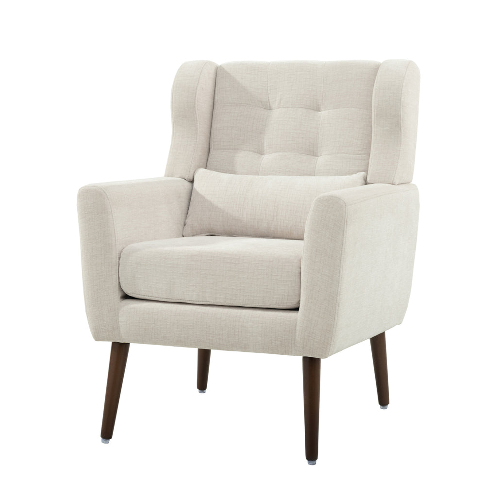 Modern Accent Chair Upholstered Foam Filled Living Room Chairs Comfy Reading Chair Mid Century Modern Chair with Chenille Fabric Lounge Arm Chairs Armchair for Living Room Bedroom (Beige) - Grand Goldman Shop