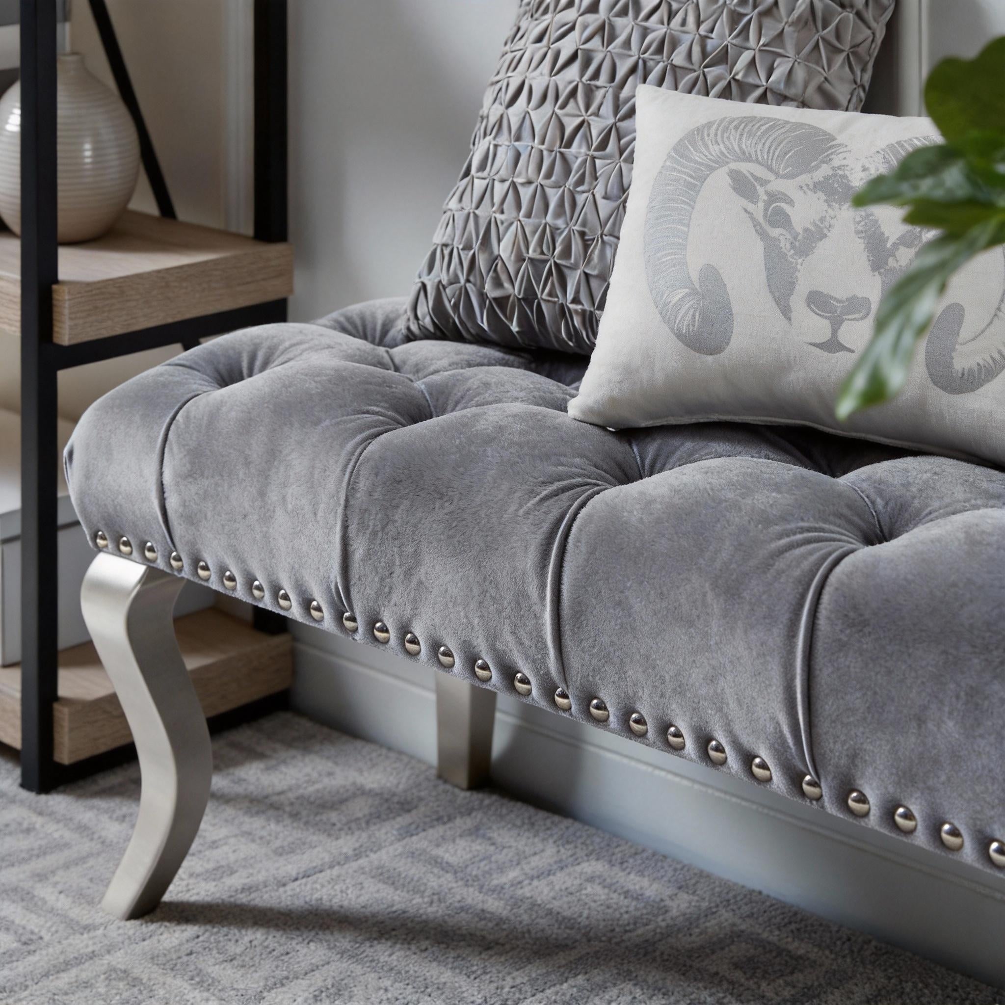 Decor Maxem Tufted Fabric Upholstered Bench Nailhead Trim , Gray - Grand Goldman Shop
