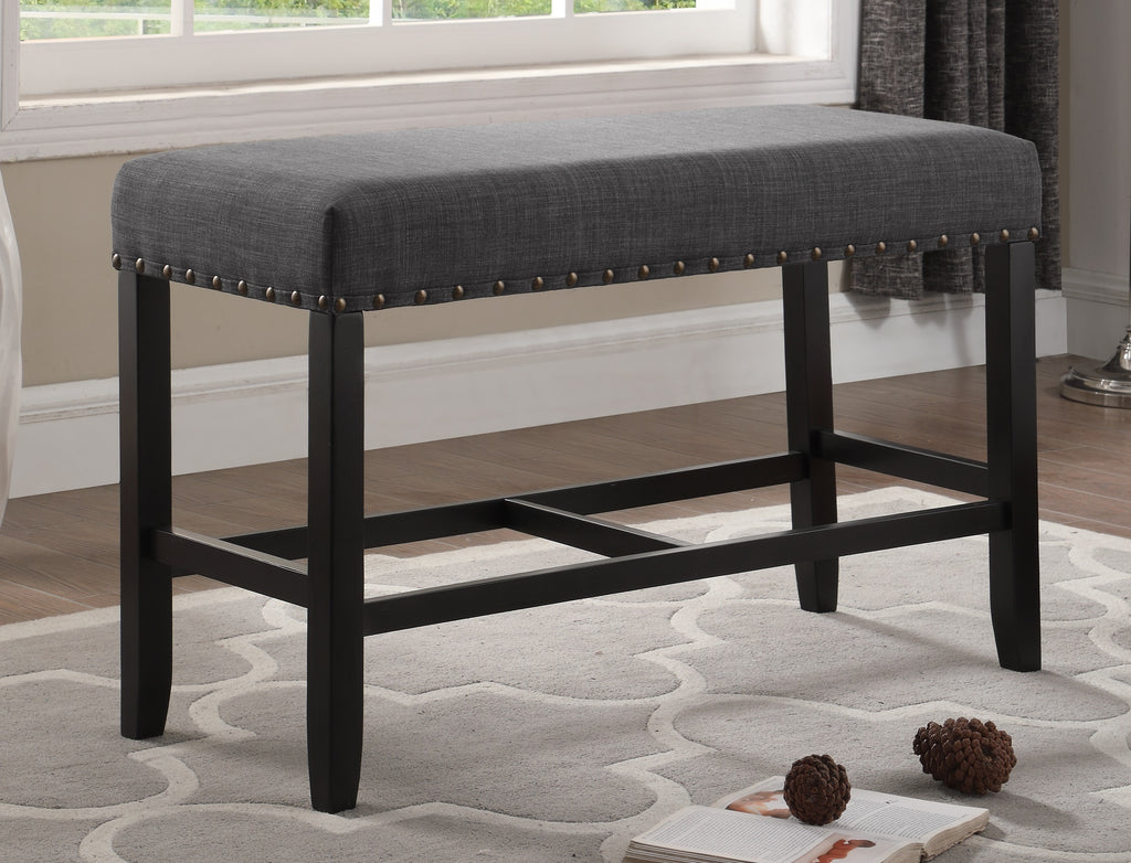 Biony Fabric Counter Height Dining Bench with Nailhead Trim, Grey - Grand Goldman Shop