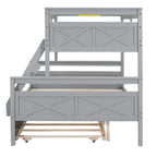 Gray Twin Over Full Bunk Bed with Ladder and Twin Trundle, Pine Wood Frame, 79.3''L x 57.1''W x 61.3''H - Grand Goldman Shop