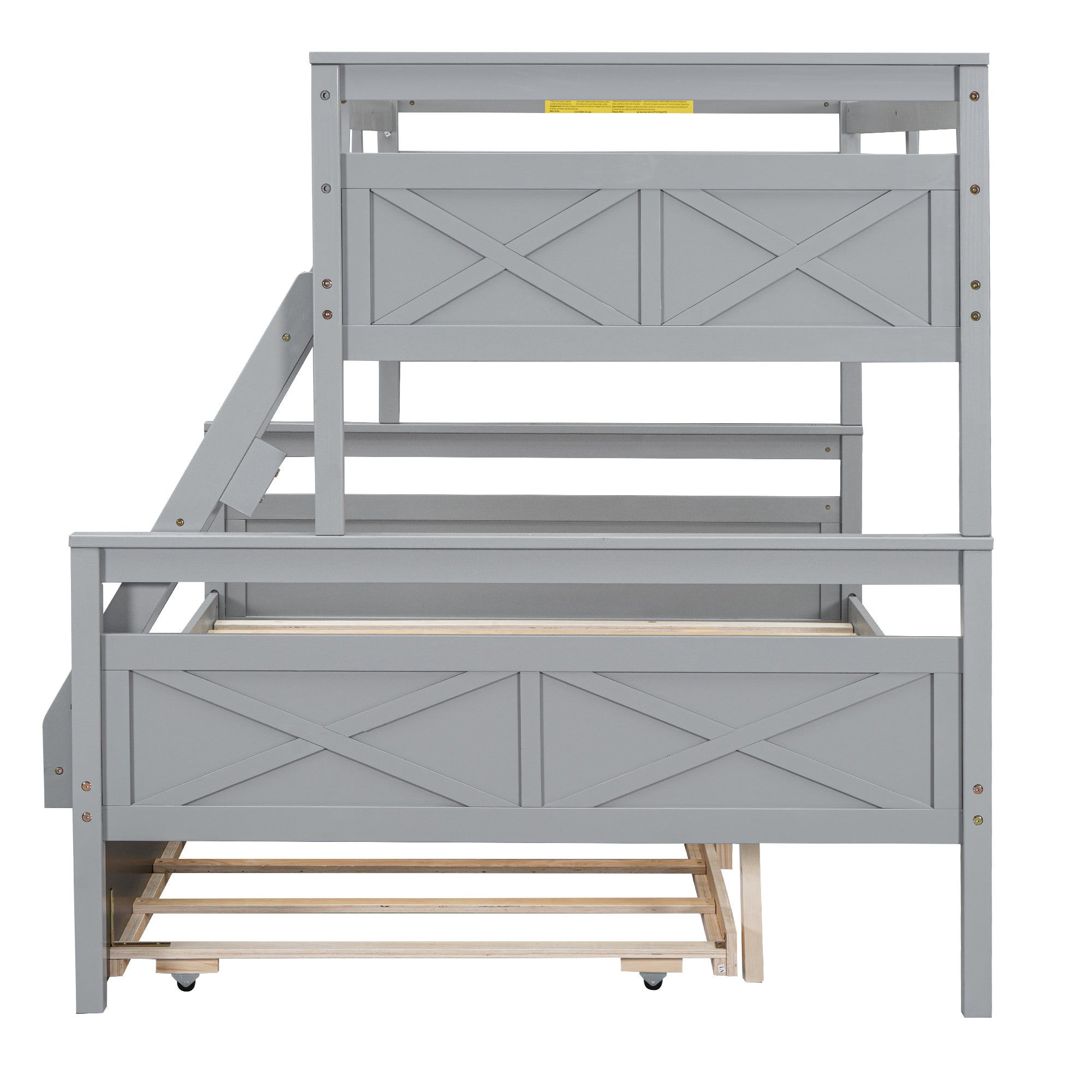 Gray Twin Over Full Bunk Bed with Ladder and Twin Trundle, Pine Wood Frame, 79.3''L x 57.1''W x 61.3''H - Grand Goldman Shop