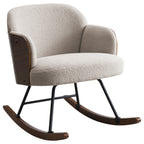 Valera Beige Boucle Upholstered Mid Back Rocking Chair with Walnut-Finished Frame and Wooden Rockers - Grand Goldman Shop