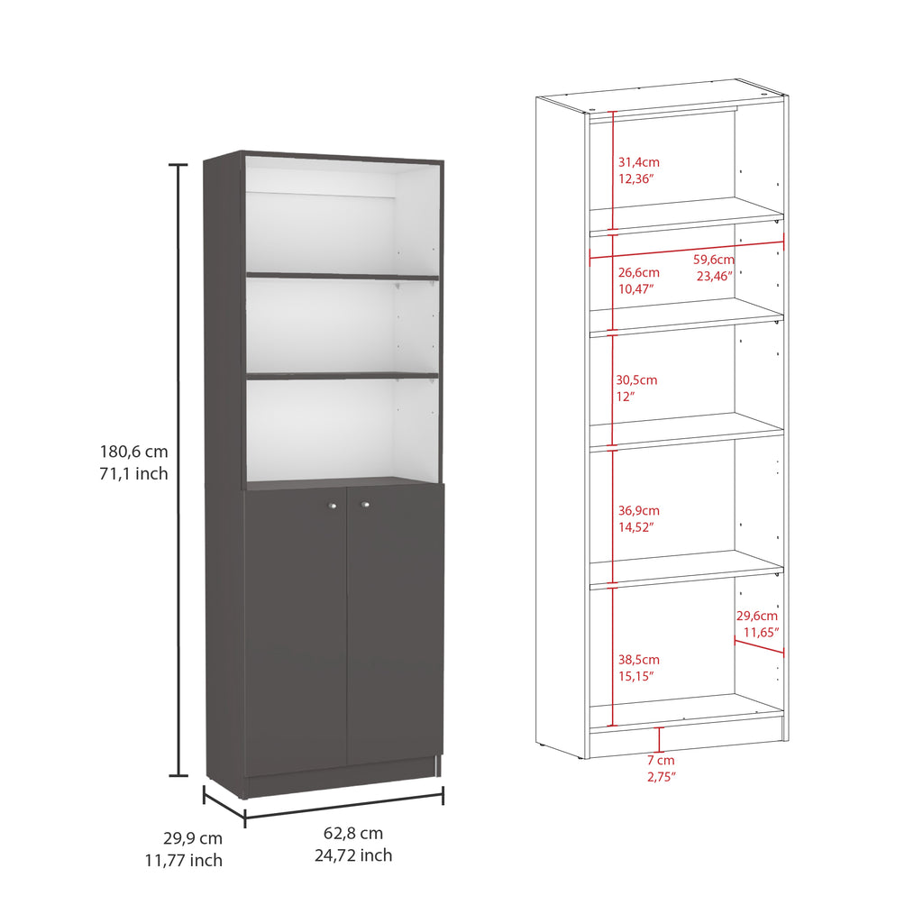 Micco 2 Piece 2 Piece Home Bookcase set, 42' Wide  with 8 Shelves and Double Door Cabinet, Living Room Set Matte Gray - White