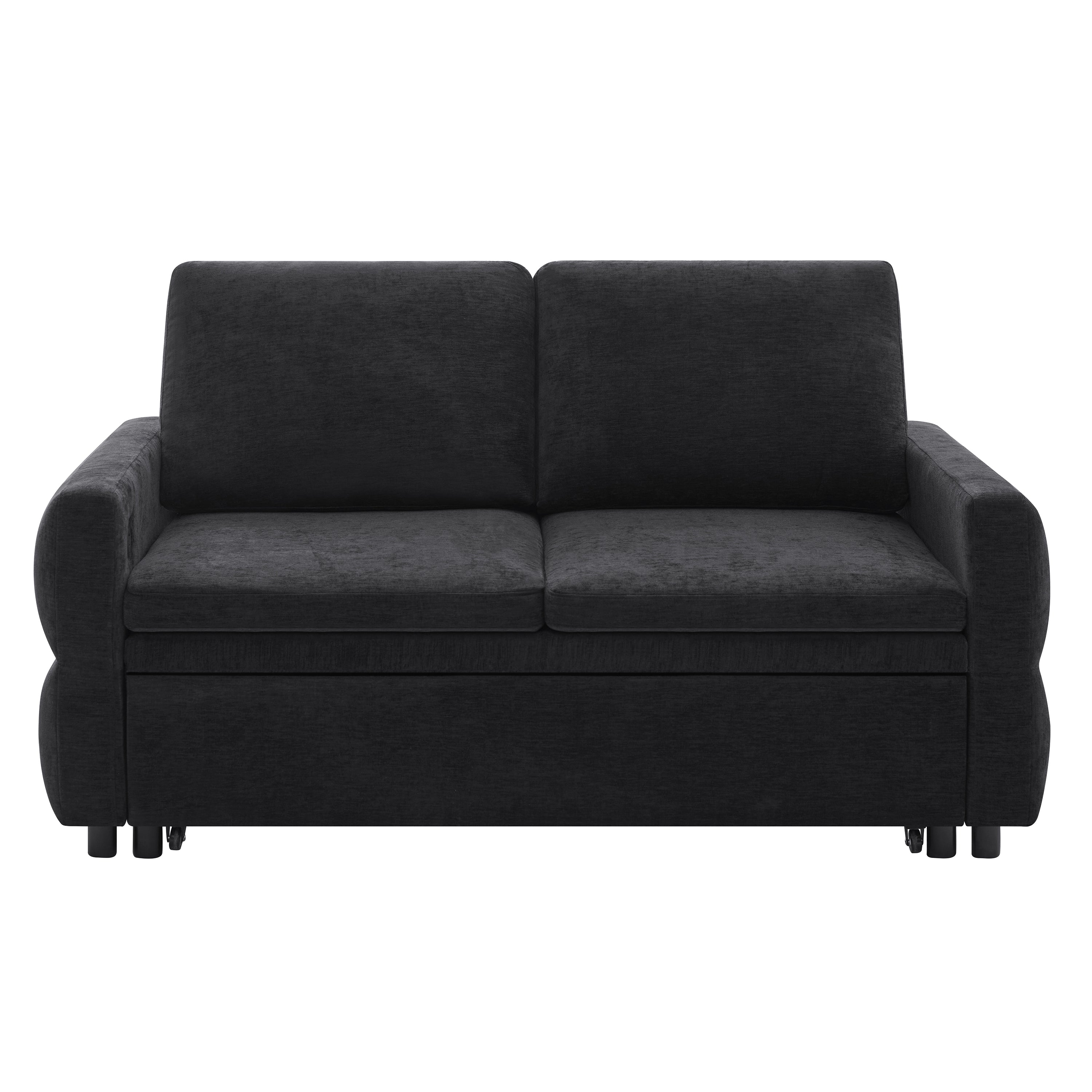 Black Convertible Sofa Bed Loveseat with Adjustable Backrest and USB Ports, 62.75' Chenille Upholstered Couch for Living Room or Small Space - Grand Goldman Shop