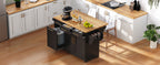 K&K 59.3' Kitchen Island with Storage 2 Pull Out Cabinet Organizers & Rubber Wood Drop Leaf, Rolling Kitchen Island with Trash Can Storage, Power Outlet, Spice & Towel Rack for Kitchen, Dining, Black - Grand Goldman Shop