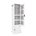 360° Rotating White Makeup Cabinet with Full-Length Mirror, Jewelry Storage, Coat Rack, 4 Open Shelves, 2 Built-In Shelves, MDF and Glass - Grand Goldman Shop