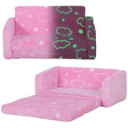 Qaba 2 in 1 Kids Sofa Chair, Toddler Couch with Glow in The Dark Cosmic Patten, Washable Cover, Fold Out Convertible Sofa to 