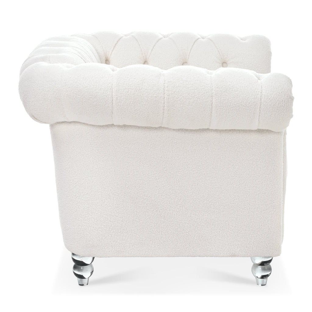 Modern Teddy Velvet 1 Seater Sofa for Living Room, White, Acrylic Legs, 38.98'W x 32.09'D x 28.35'H - Grand Goldman Shop