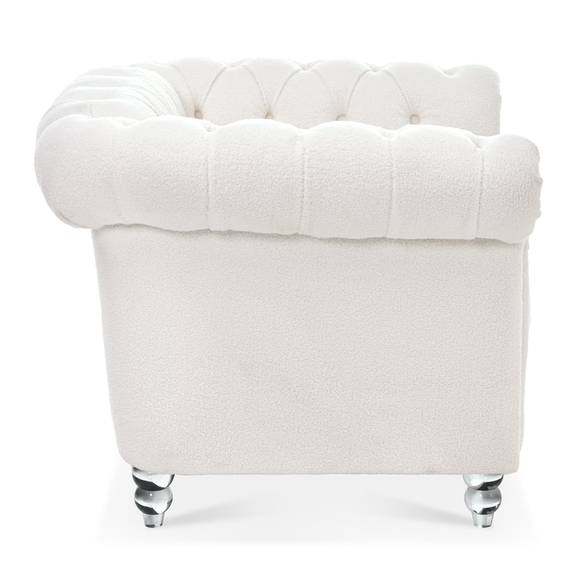 Modern Teddy Velvet 1 Seater Sofa for Living Room, White, Acrylic Legs, 38.98'W x 32.09'D x 28.35'H - Grand Goldman Shop