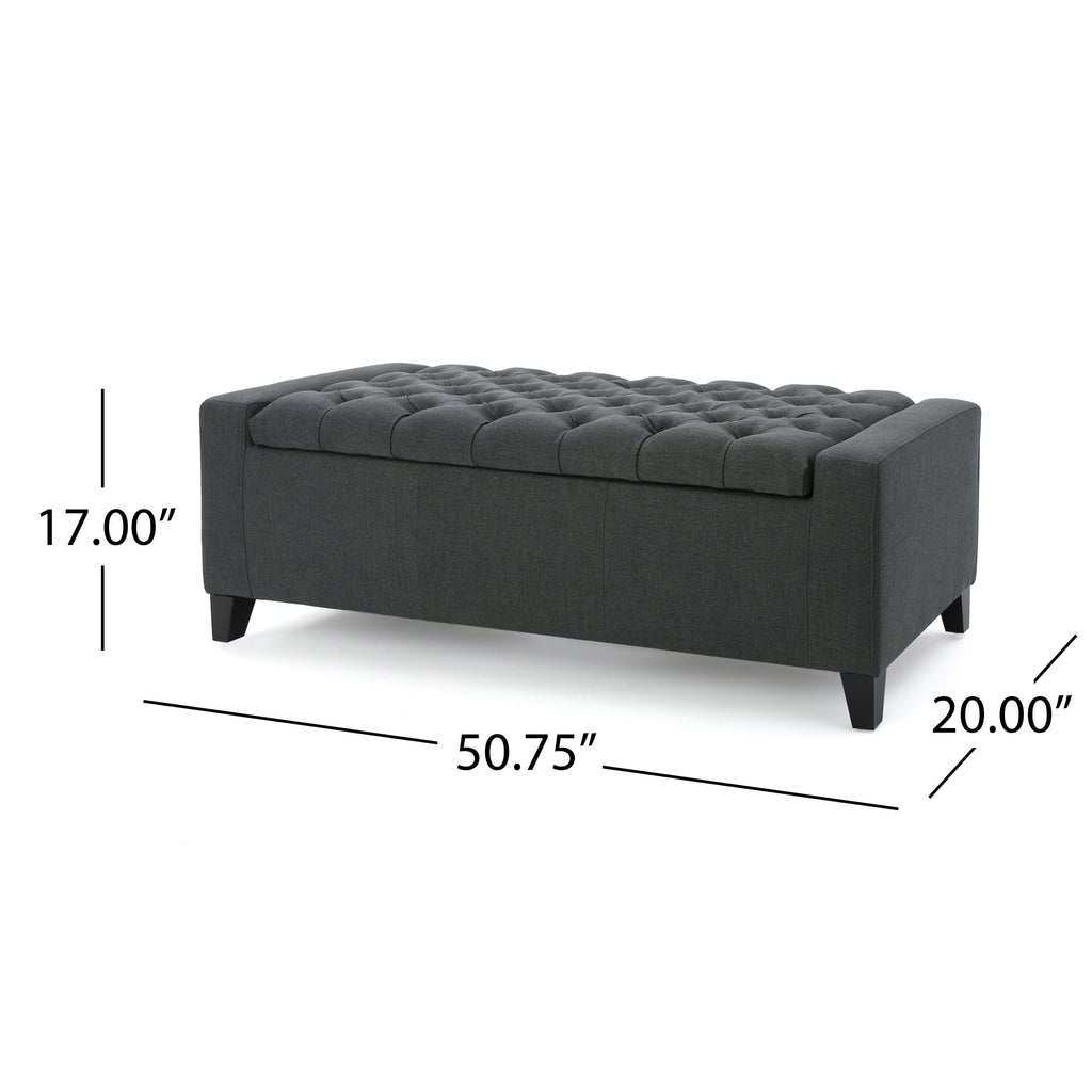Contemporary Storage Ottoman with Tufted Top in Dark Grey Fabric - Grand Goldman Shop