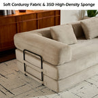 Convertible Sleeper Sofa Bed with Cylindrical Pillow, Corduroy Folding Mattress Couch with Fixed-Shape Frame, Floor Sofa Lounge Couch for Living Room Bedroom (Beige) - Grand Goldman Shop