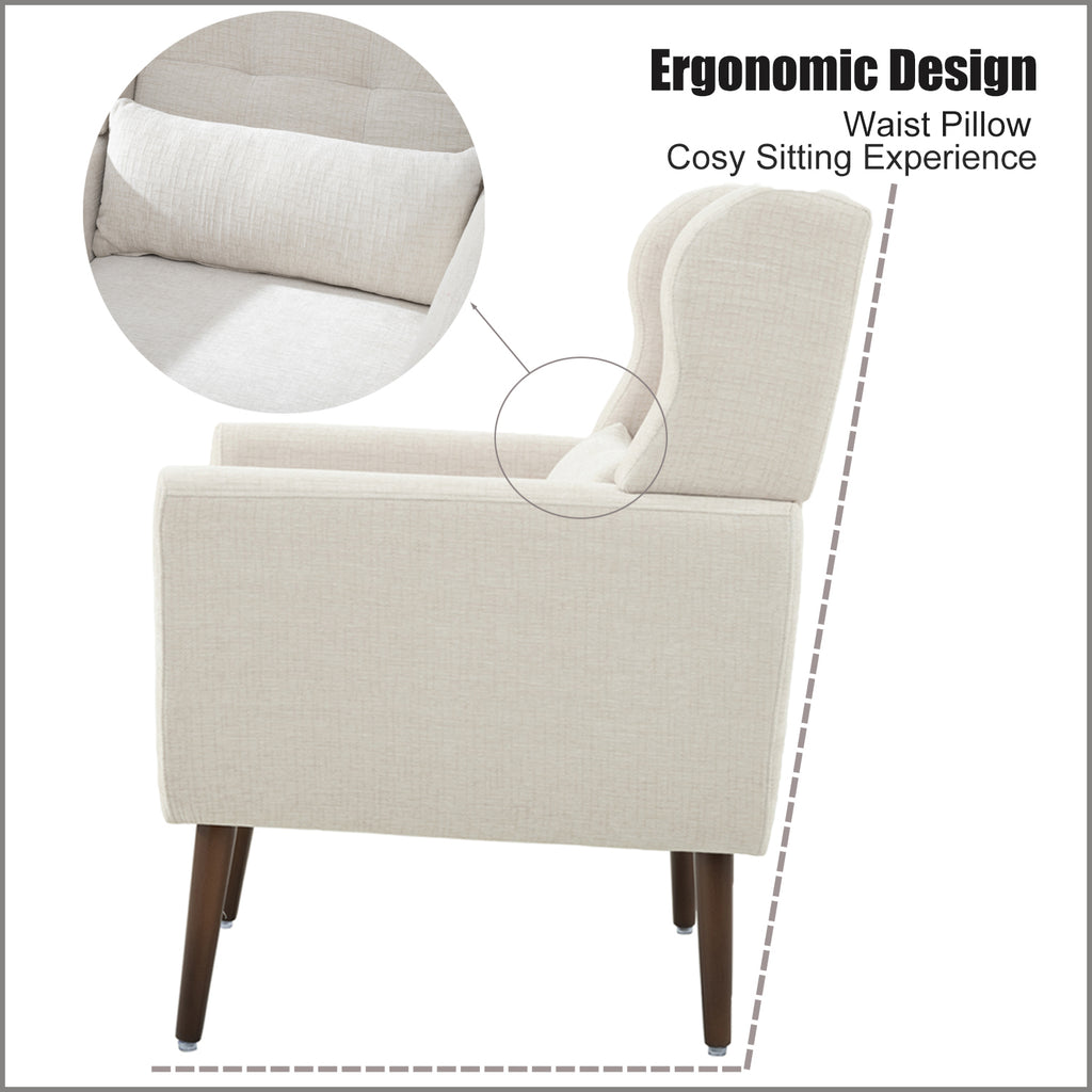Modern Accent Chair Upholstered Foam Filled Living Room Chairs Comfy Reading Chair Mid Century Modern Chair with Chenille Fabric Lounge Arm Chairs Armchair for Living Room Bedroom (Beige) - Grand Goldman Shop