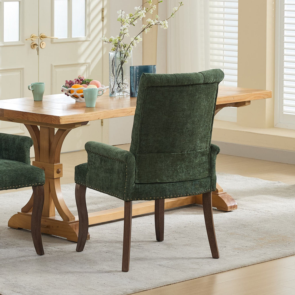 Upholstered Chenille Fabric Accent Dining Chair, Curved Solid Wood Legs, Elegant Tufted Club Dining Room Kitchen Room Arm Dining Chair, Single Pack,Olive Green,SW1895OL - Grand Goldman Shop