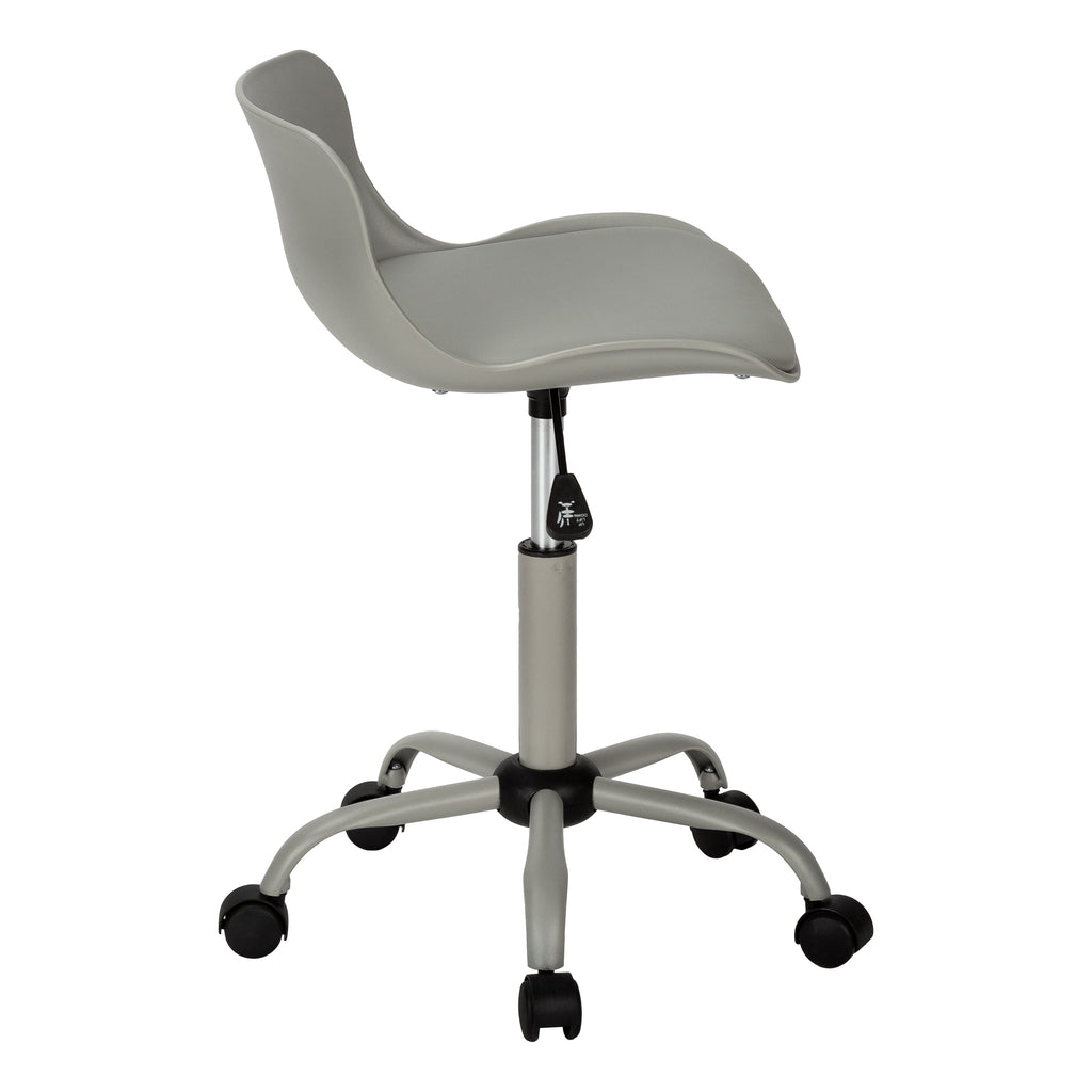 Office Chair, Adjustable Height, Swivel, Ergonomic, Computer Desk, Work, Juvenile, Grey Leather Look, Grey Metal, Contemporar