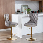 A&A Furniture Modern Upholstered Velvet Bar Stools with Adjustable Swivel Seat Height in Gray, Set of 2 - Grand Goldman Shop