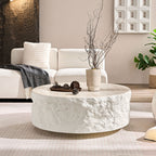 35.43''Fiberglass Round Center Coffee Table for Living Room Vintage Table,Imitation Stone Table front of the Sofa,Modern Design Coffee Table for Office,Apartment,No Need Assembly - Grand Goldman Shop