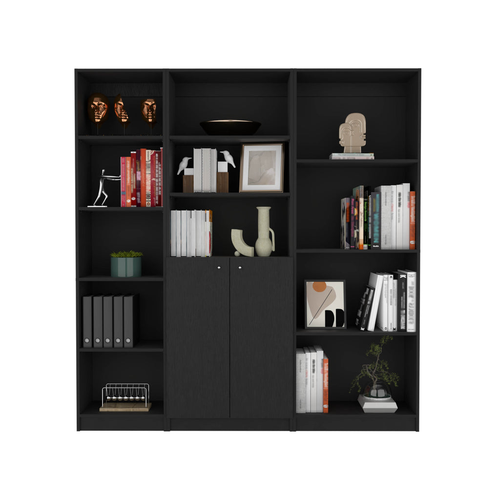 Poole 3 Piece Home Bookcase set, 67' Wide with 12 Shelves and Two-Door Cabinet ,  Living Room Set Set  Black - Grand Goldman