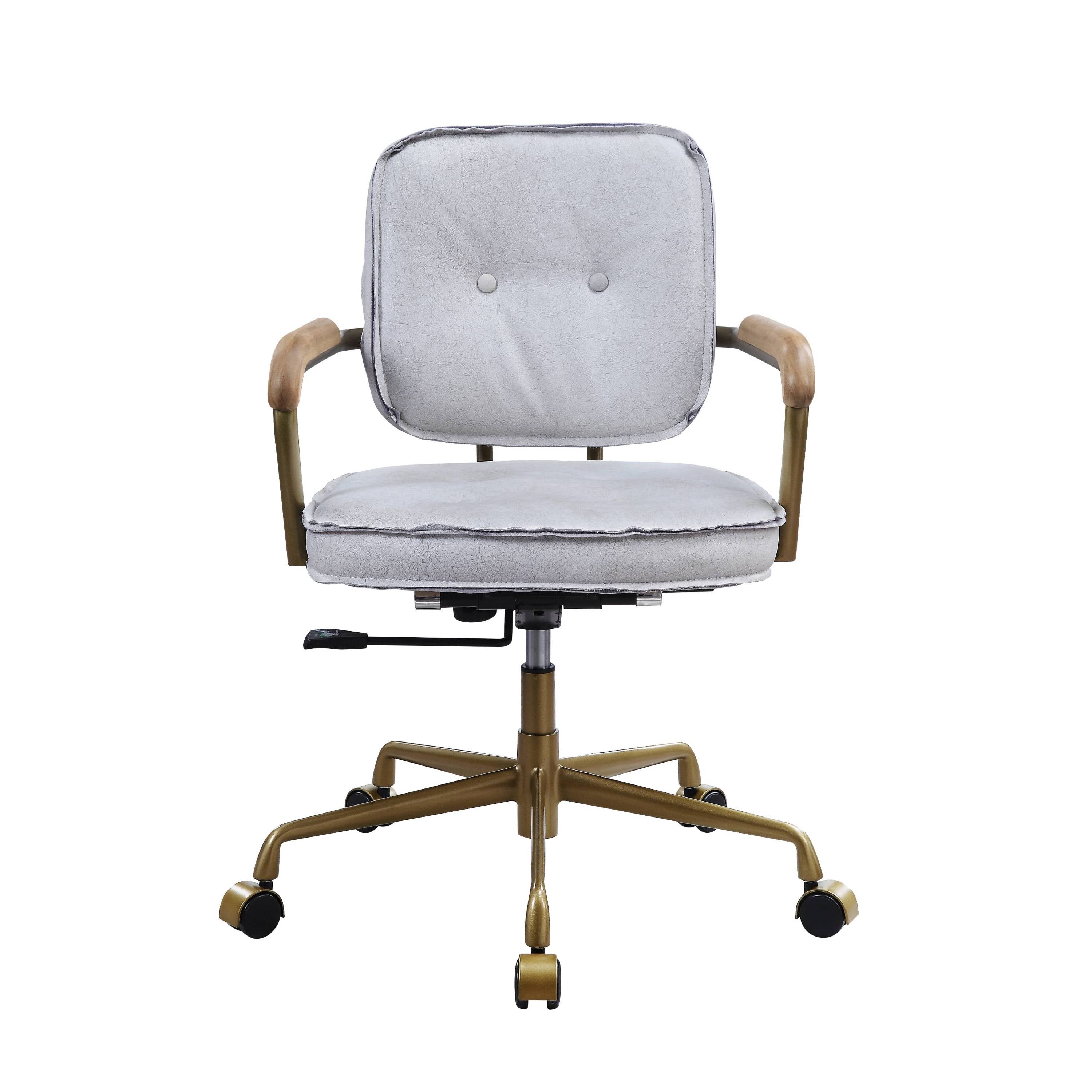 Siecross Vintage White Top Grain Leather Office Chair | Premium Home Decor - Grand Goldman