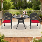 3-Piece Set Of Cast Aluminum Patio Furniture With Red Cushions