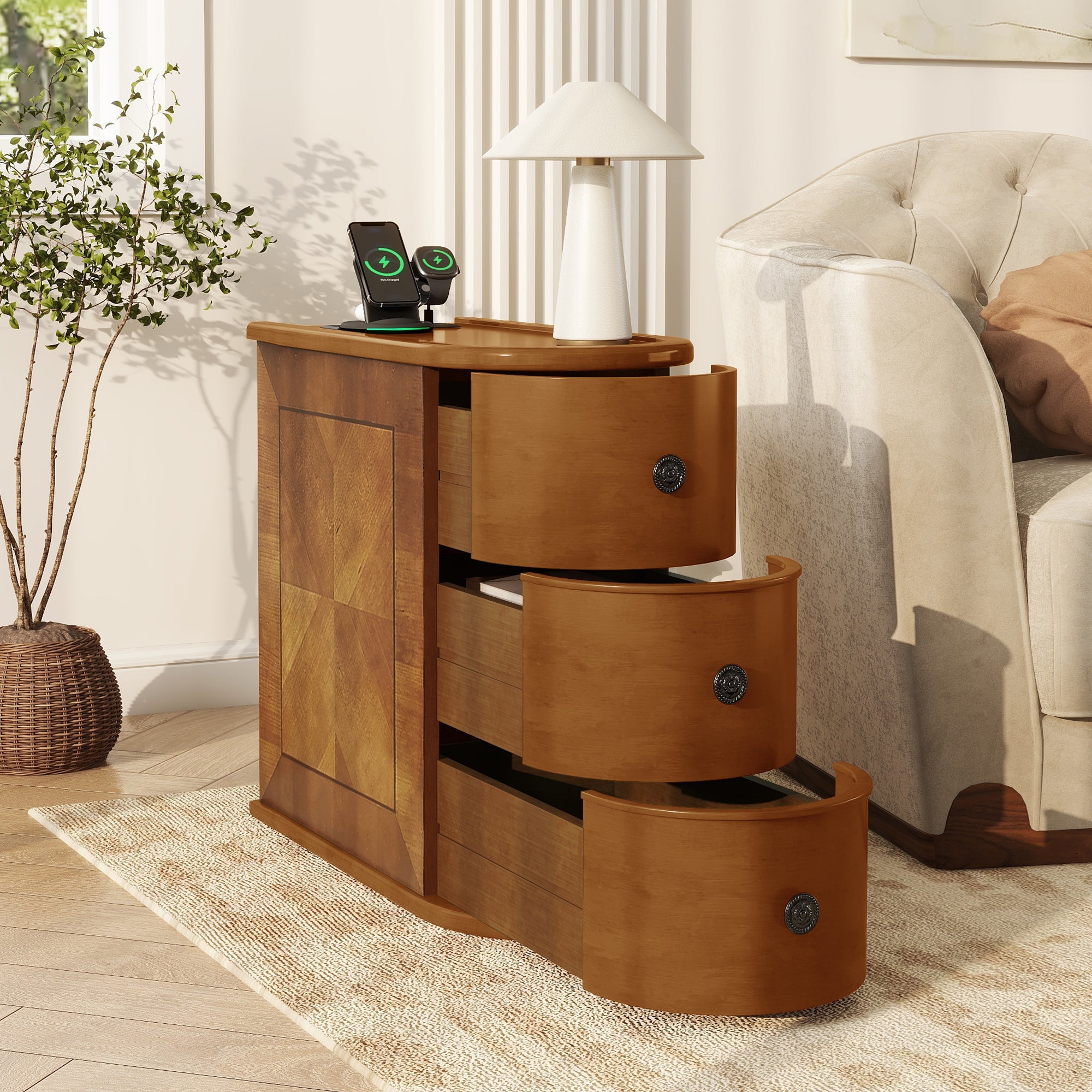 End Table with Charging Station, Sofa Side Table with Drawers, No Assembly Required, Expect Arrival Date (2025/5/27) - Grand Goldman Shop