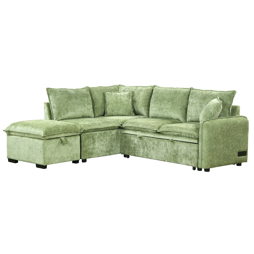 Convertible Sofa Bed Sectional Sofa Sleeper with Storage Ottoman, Green Chenille, 82.67 inches - Grand Goldman Shop