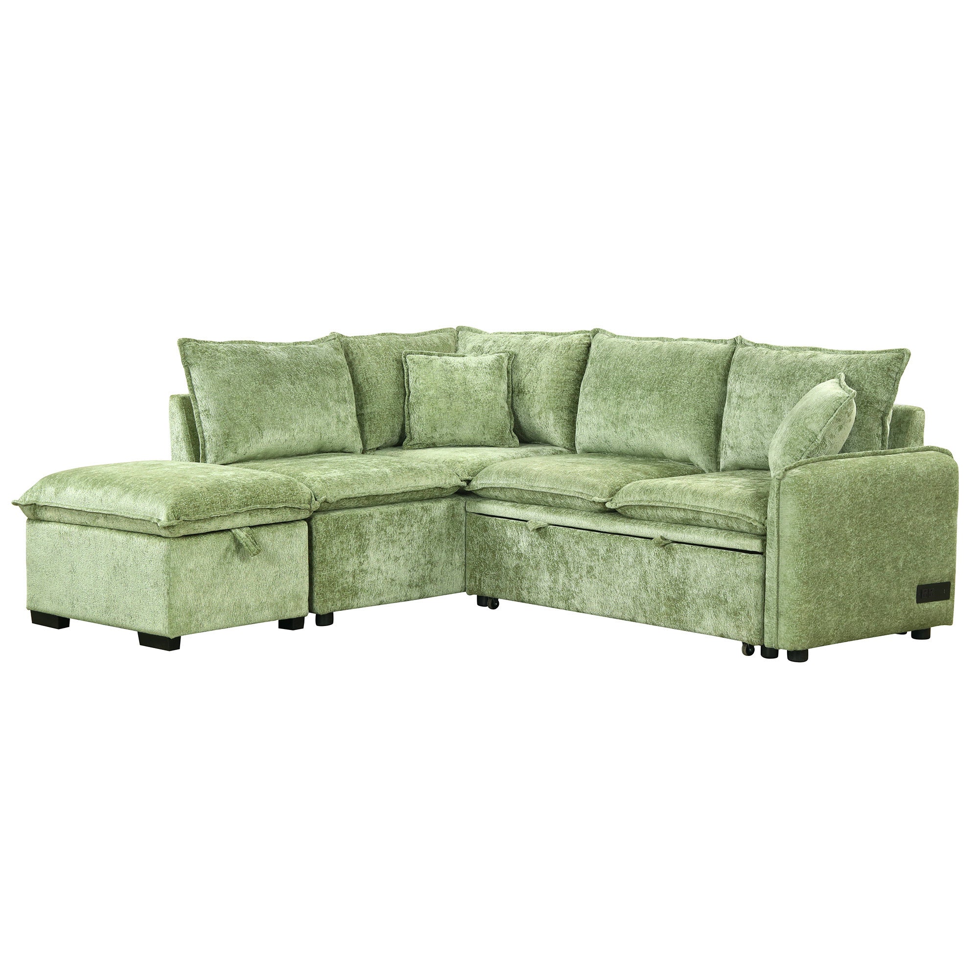 Convertible Sofa Bed Sectional Sofa Sleeper with Storage Ottoman, Green Chenille, 82.67 inches - Grand Goldman Shop