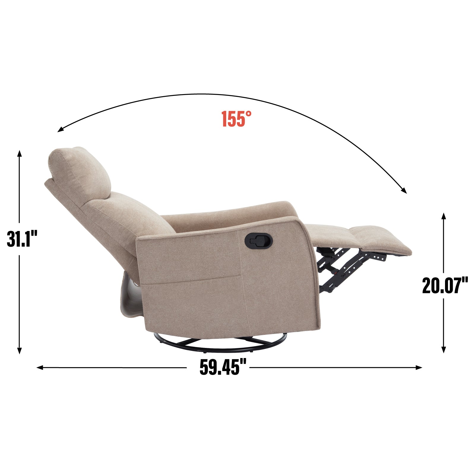 Heat Massage Manual Recliner Chair with Rocker and Swivel in Fabric for Living Room, Khaki - Grand Goldman Shop