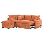 Convertible L-shaped Sofa Bed with Storage Ottoman, Power Sockets & USB Ports, Orange Chenille, 82.67' - Grand Goldman Shop
