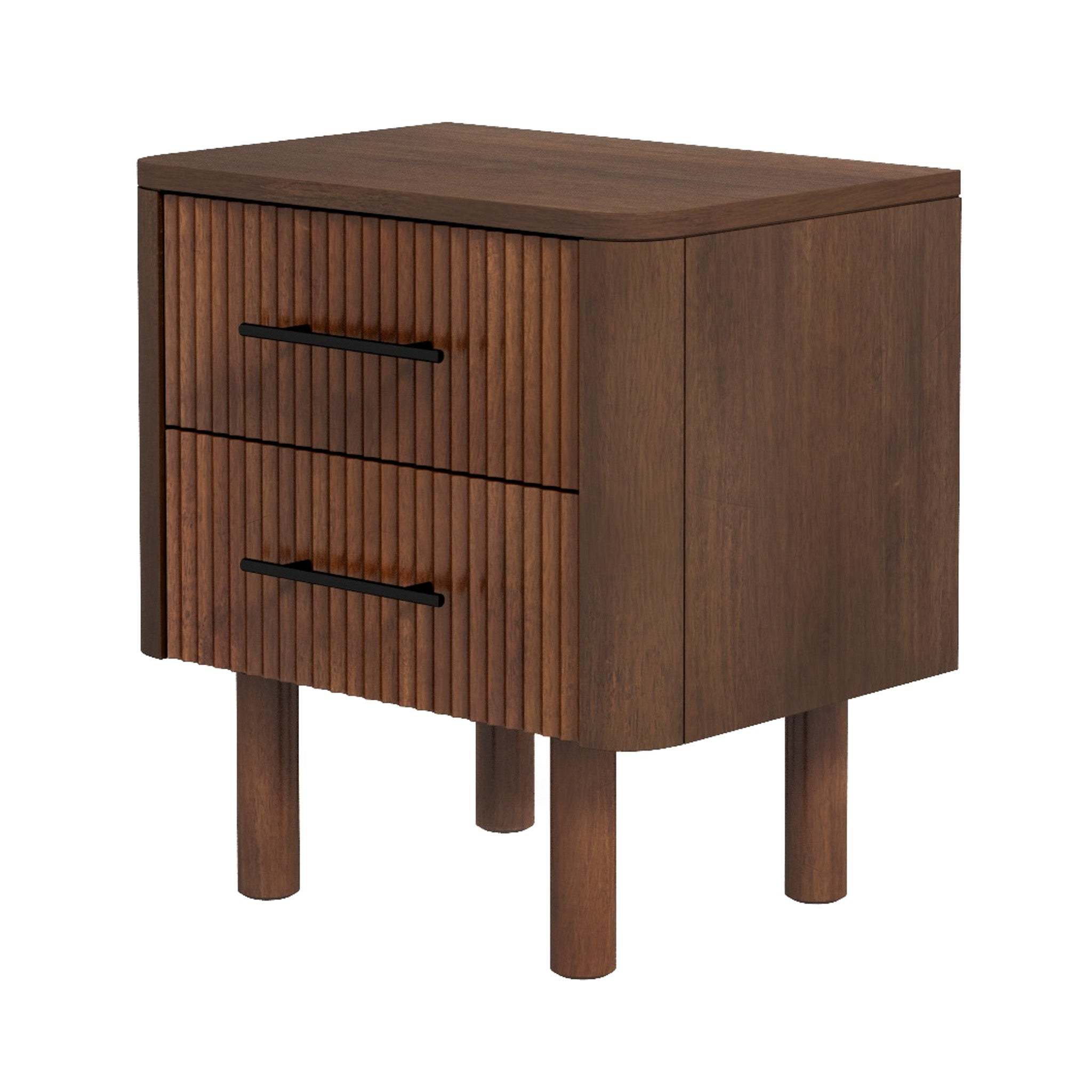 Logan Mid Century Modern Walnut Nightstand with 2 Drawers, Solid Wood, 24x 22x15 inches Drawers and Storage Shelf for Bedrooms, Small Spaces, Bedside Table - Grand Goldman Shop