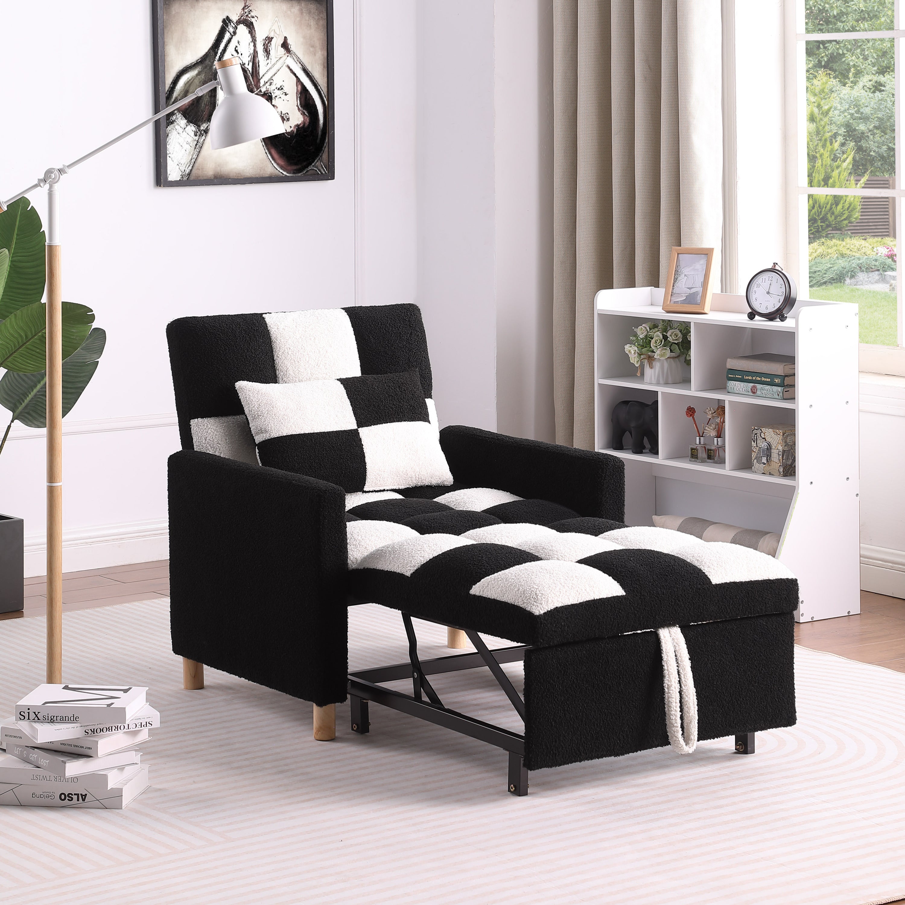 Convertible Sleeper Sofa Chair Bed, Adjustable Chair with Pillow, Multi-Functional Sleeper Chair with Soft Teddy Fabric for Living Room, Dorm, Apartment, Bedroom or Office - Grand Goldman Shop
