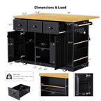 K&K 53inch Large Kitchen Island with Drop Leaf,Power Outlet,Door Internal Storage Rack,Rolling Kitchen Cart on 5 Wheels with 5 Open Side Racks for Kitchen,Black(Two Packages)(Stools not included) - Grand Goldman Shop