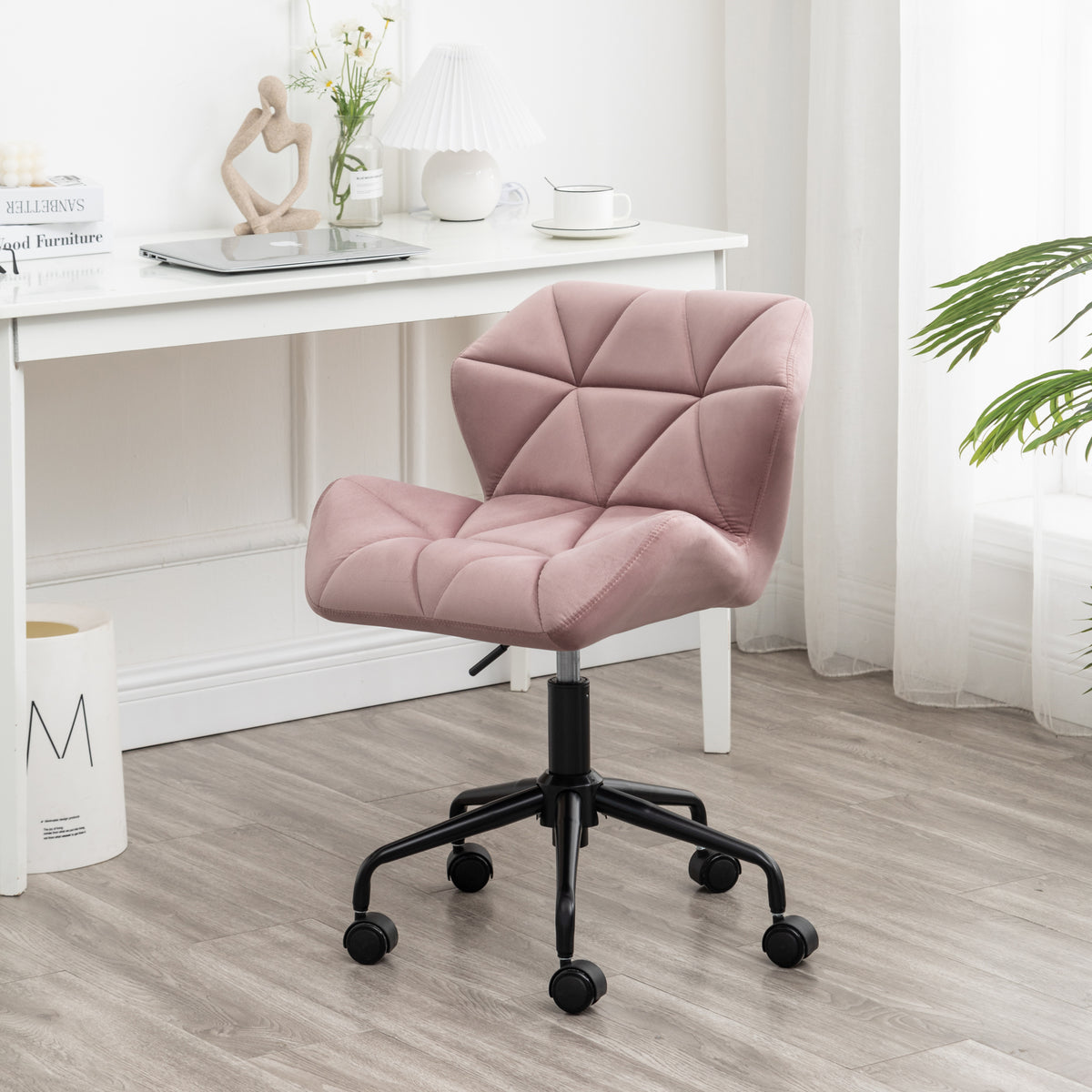 Eldon Diamond Tufted Adjustable Swivel Office Chair, Mauve | Premium Home Decor - Grand Goldman