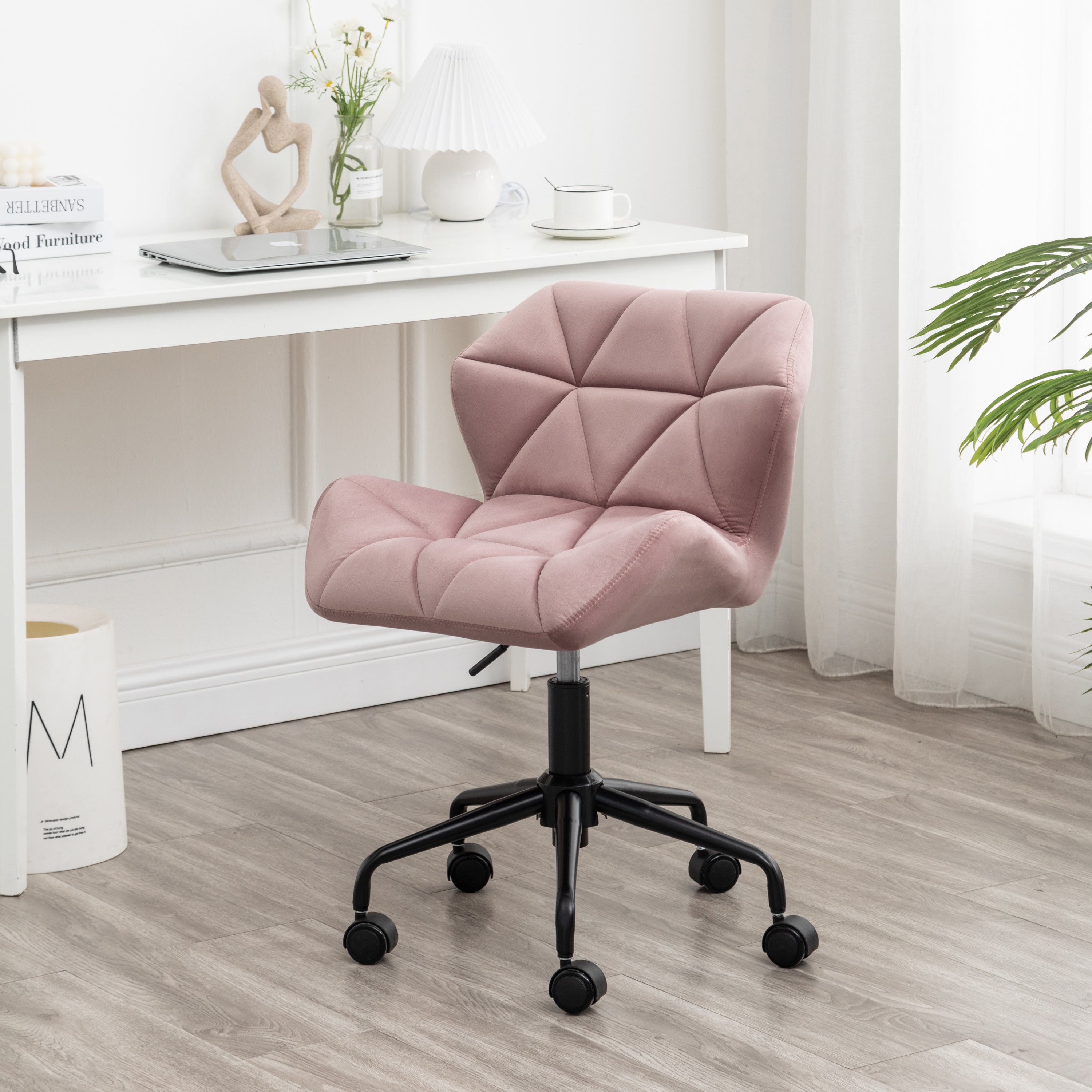 Eldon Diamond Tufted Adjustable Swivel Office Chair, Mauve | Premium Home Decor - Grand Goldman