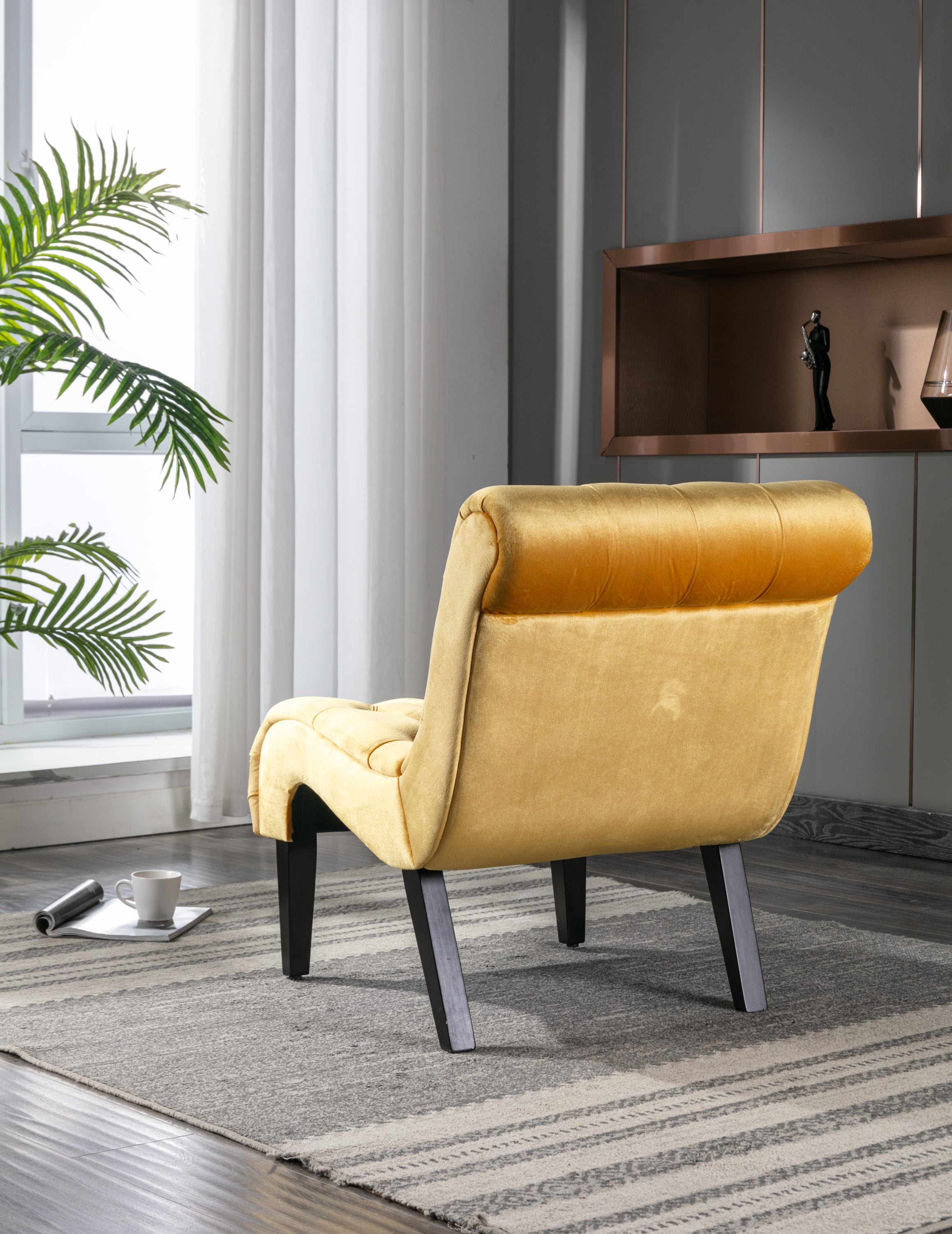 COOLMORE Modern Velvet Armless Accent Living Room Chair / Leisure Chair,Upholstered Fabric Button Comfortable Chair with Wooden Legs for Bedroom, Living Room, Office (Mustard Velvet) - Grand Goldman Shop