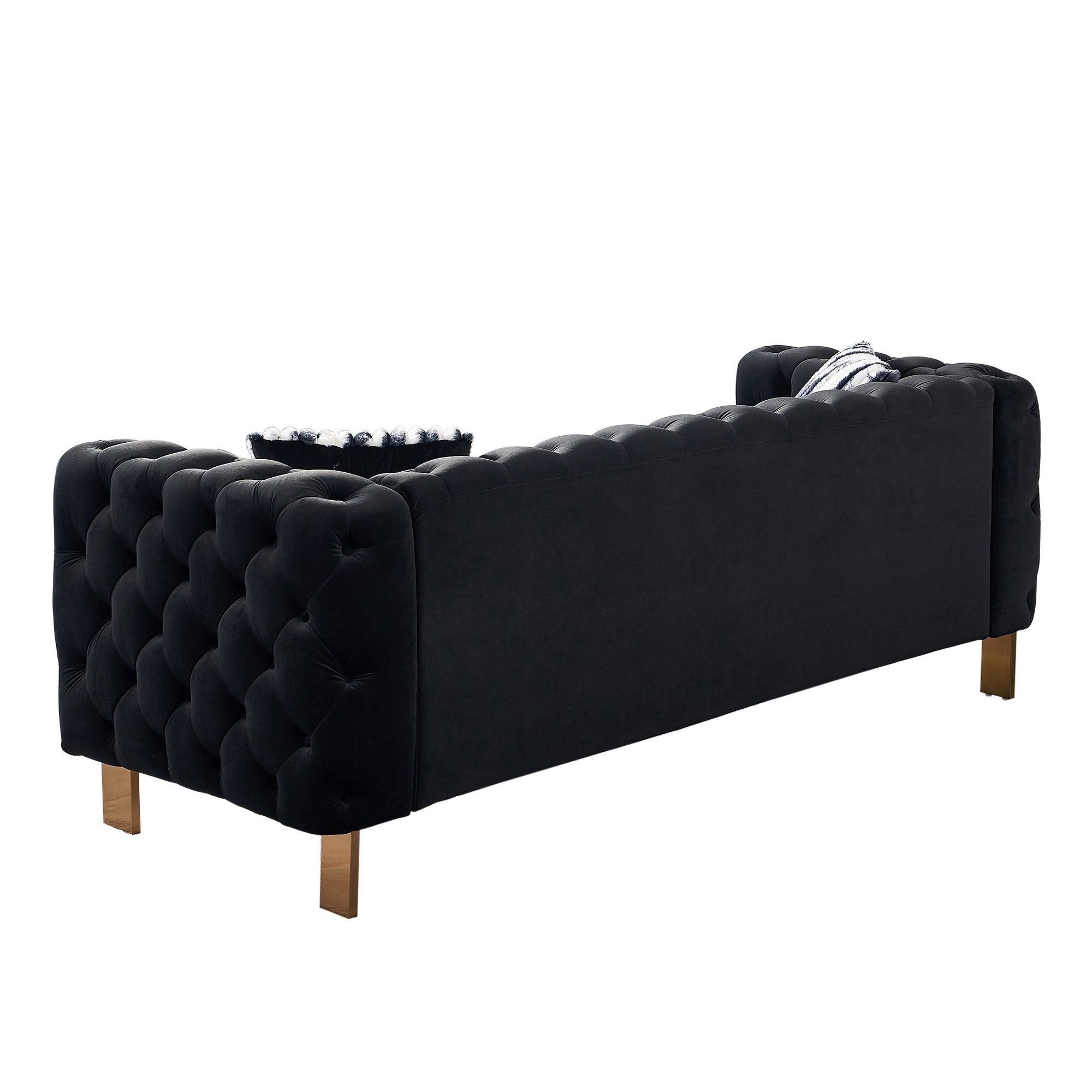 Chesterfield Modern Tufted Velvet Living Room Sofa, 84.25''W Couch,Black - Grand Goldman Shop