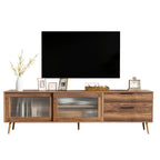 Modern Walnut TV Stand for 75+ TV, 70' Media Console with 2 Glass Doors, 2 Drawers & Storage Cabinet, MDF and Solid Wood Construction - Grand Goldman Shop