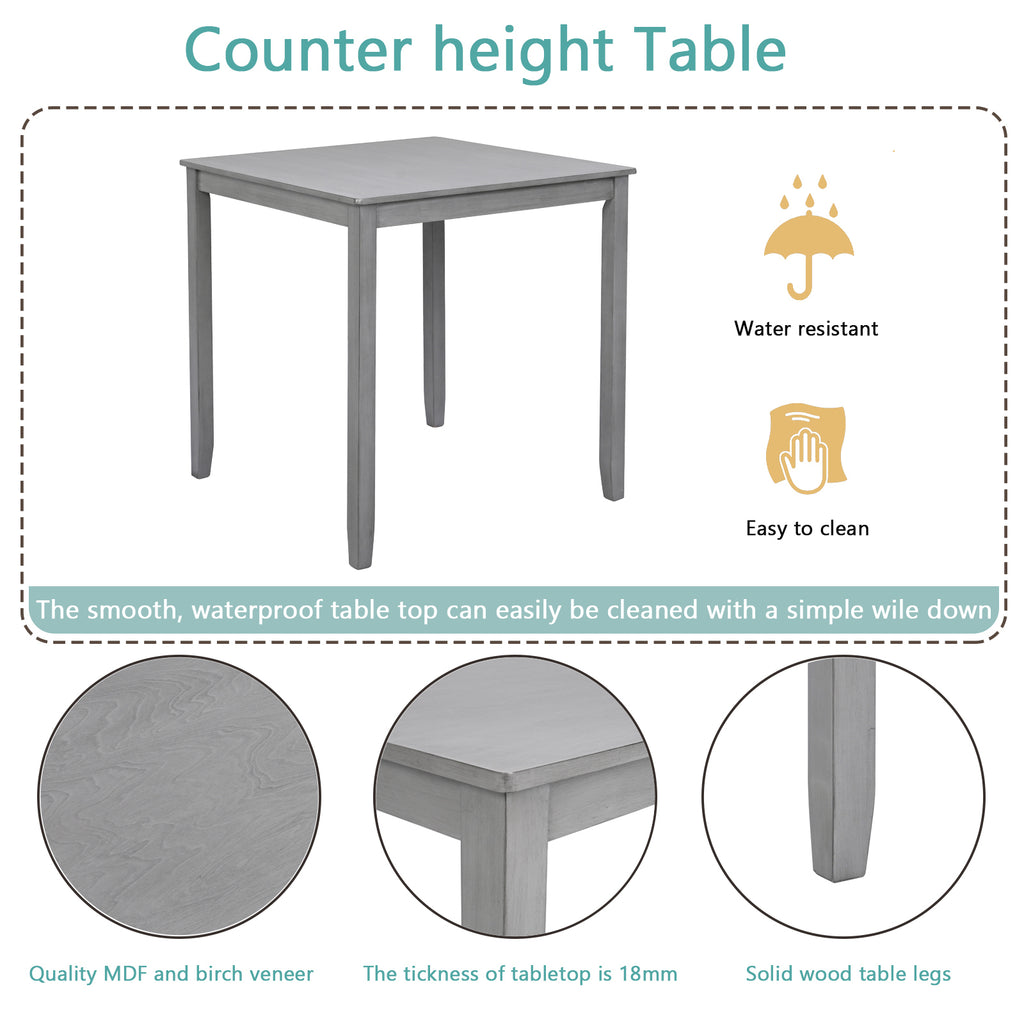 Wooden Dining Square Table, Kitchen Table for Small Space, 4 Person Counter Height Table, Gray, ONLY THE TABLE - Grand Goldman Shop