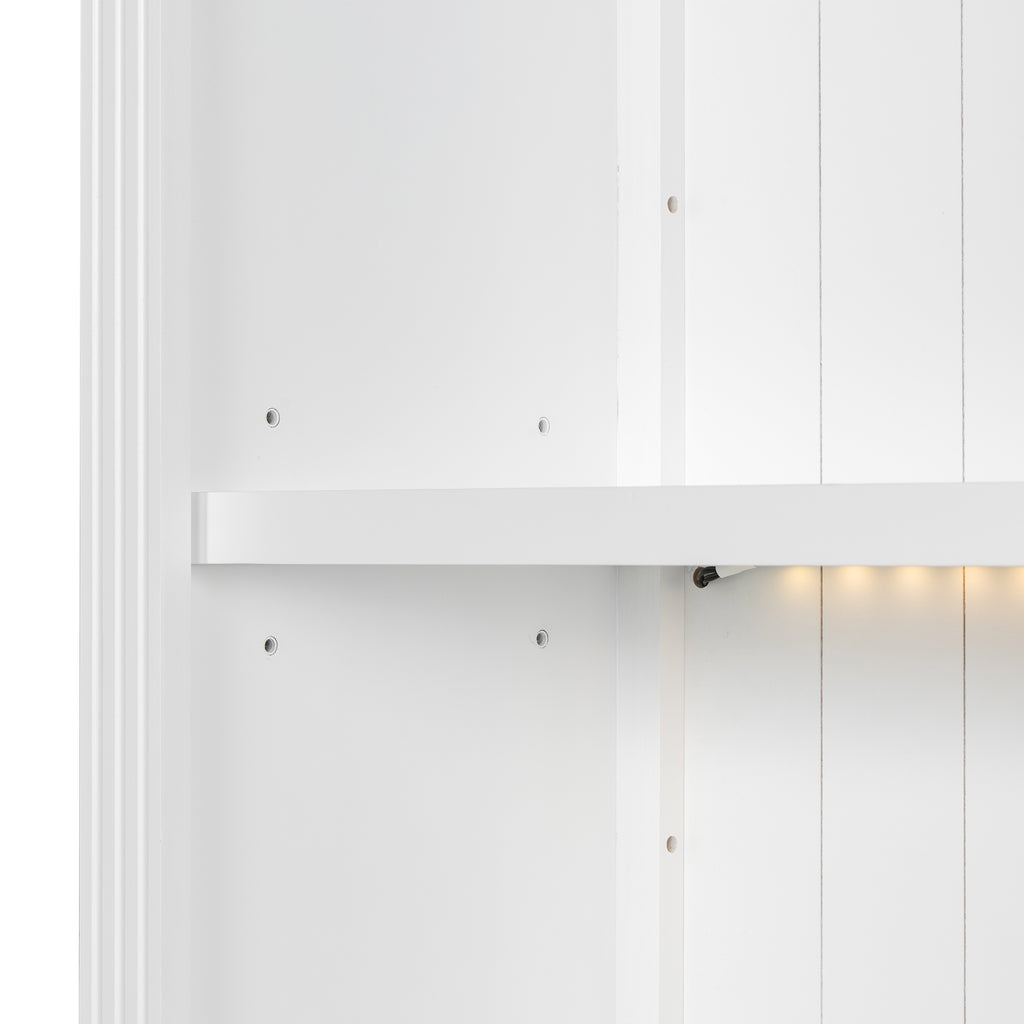 83.4'Tall Bookshelf with LED Lighting, Modern Bookcase with 2 Glass Doors and 1 Drawer,Storage Bookcase with Open Shelves for