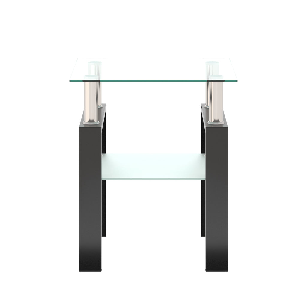 Modern Tempered Glass Tea Table Coffee Table End Table, Transparent/Black, Metal Leg, 17.72 x 17.72 x 20.5 inches - Grand Goldman Shop