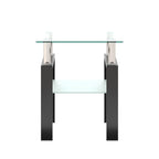 Modern Tempered Glass Tea Table Coffee Table End Table, Transparent/Black, Metal Leg, 17.72 x 17.72 x 20.5 inches - Grand Goldman Shop