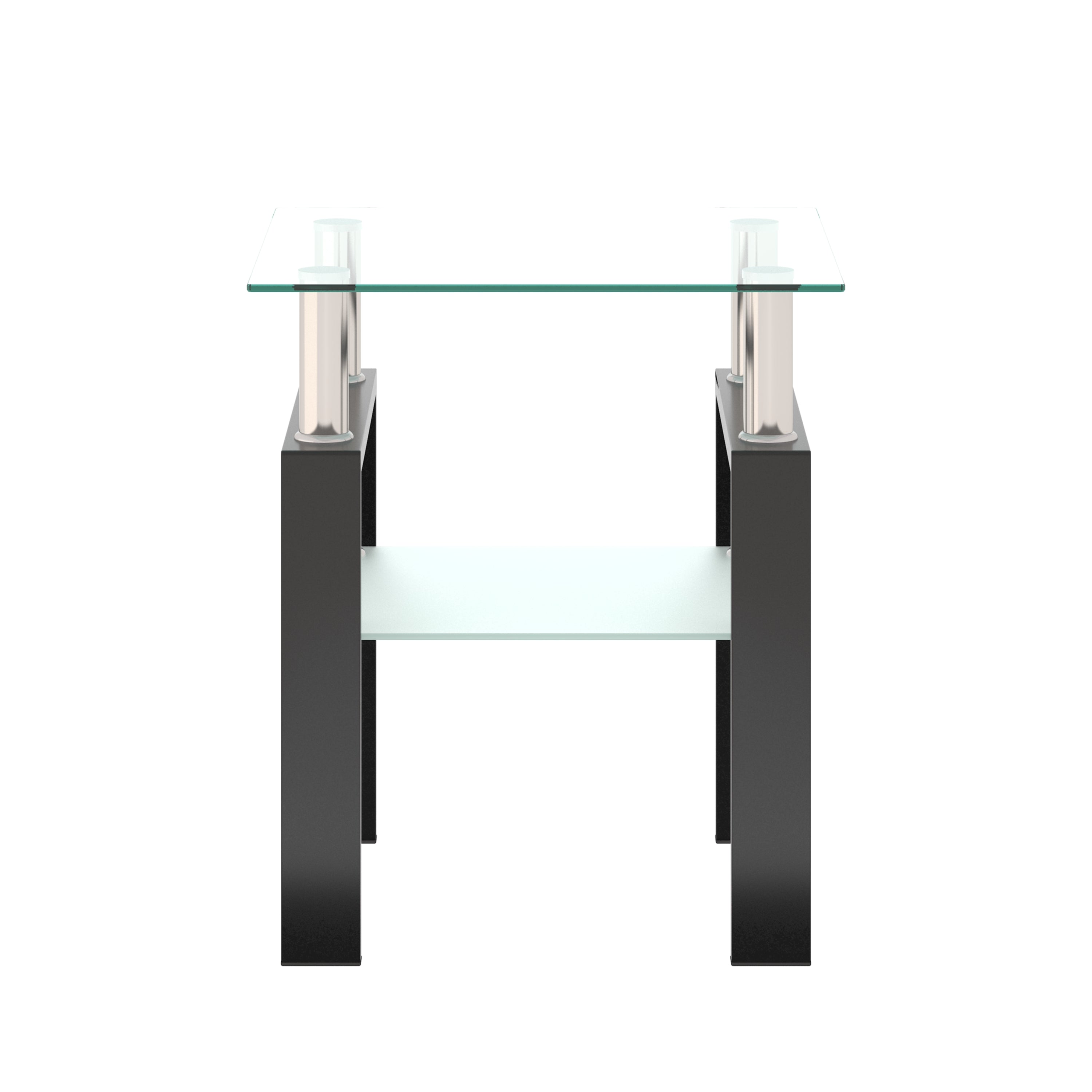 Modern Tempered Glass Tea Table Coffee Table End Table, Transparent/Black, Metal Leg, 17.72 x 17.72 x 20.5 inches - Grand Goldman Shop