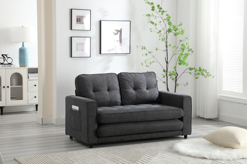 3 Fold Sofa,Convertible Futon Couch sleeper sofabed,Space saving loveseat,Pull Out Couch Bed for Living Room,Dark Gray & Light Gray & Beige,Velvet linen fabric - Grand Goldman Shop