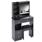 29.2' Small Space Left Drawer Desktop Vanity Table + Cushioned Stool, Extra Large Right sliding mirror, Multi Layer High Capacity Storage, Practical Fashionable Dresser, Suitable For Small Space - Grand Goldman Shop