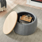 Round Storage Ottoman, 2 in 1 Function, Work as End table and Ottoman, Dark Grey (25.5'x25.5'x14.5') - Grand Goldman Shop