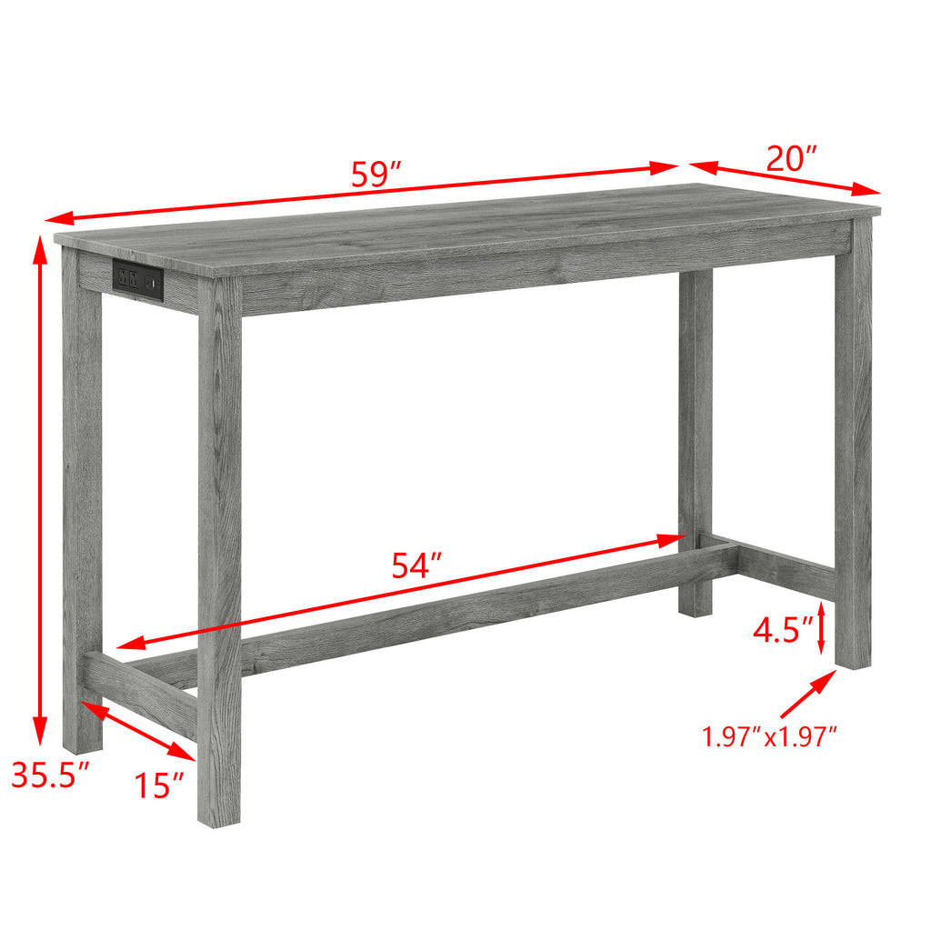 59 Inch Bar Table, Dining Table, Sofa Table with Power Outlet, 3 Upholstered Stools, 4 Piece Bar Table and Chair Set for Living Room, Dining Room, Kitchen - Grand Goldman Shop
