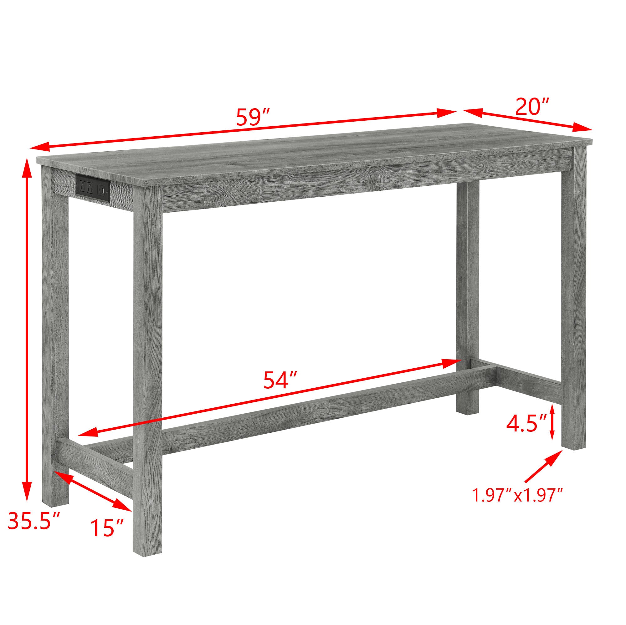 59 Inch Bar Table, Dining Table, Sofa Table with Power Outlet, 3 Upholstered Stools, 4 Piece Bar Table and Chair Set for Living Room, Dining Room, Kitchen - Grand Goldman Shop