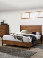 Walnut Color Panel Headboard 3pc Bedroom Set Eastern King Size Bed 2x Nightstands Wooden Mid-Century Modern Style - Grand Goldman Shop