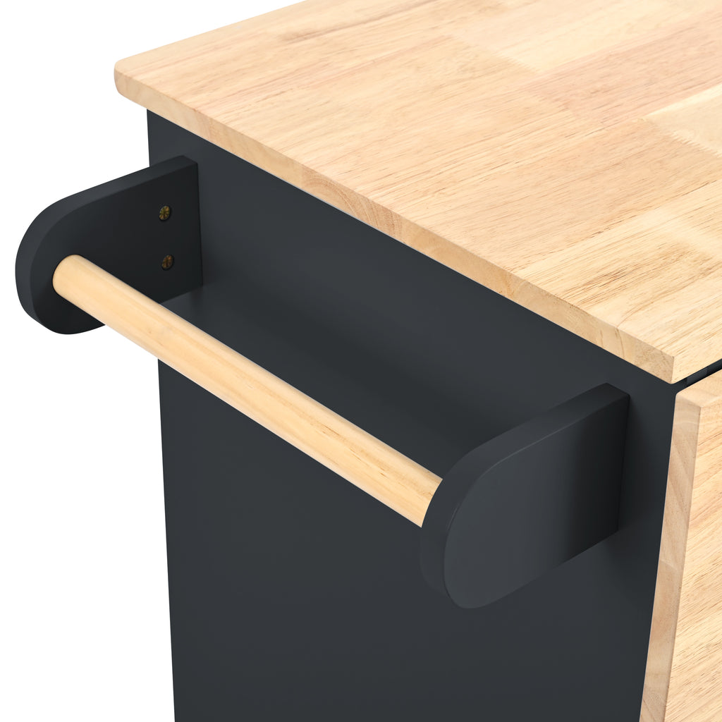 Kitchen Island with Power Outlet,Kitchen Storage Island with Drop Leaf and Rubber Wood,Open Storage and Wine Rack,5 Wheels,with Adjustable Storage for Home, Kitchen, and Dining Room, Black - Grand Goldman Shop